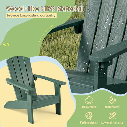 Chaise Adirondack pour enfants avec dossier haut et accoudoirs, verte
