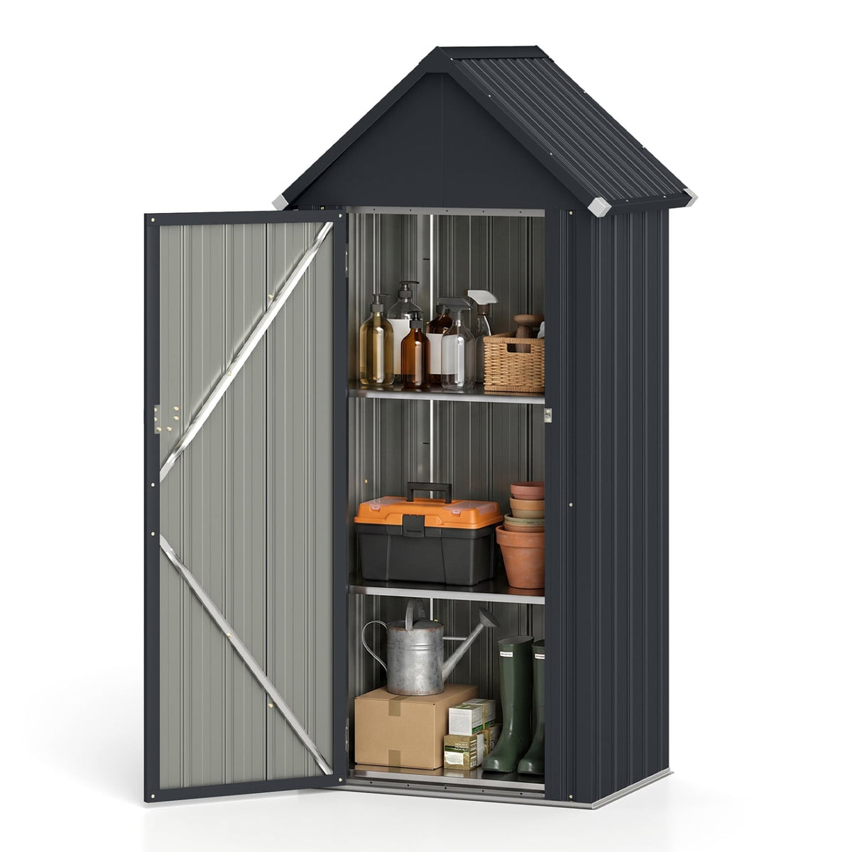 Abri de jardin extérieur, tous temps, étagères réglables, gris