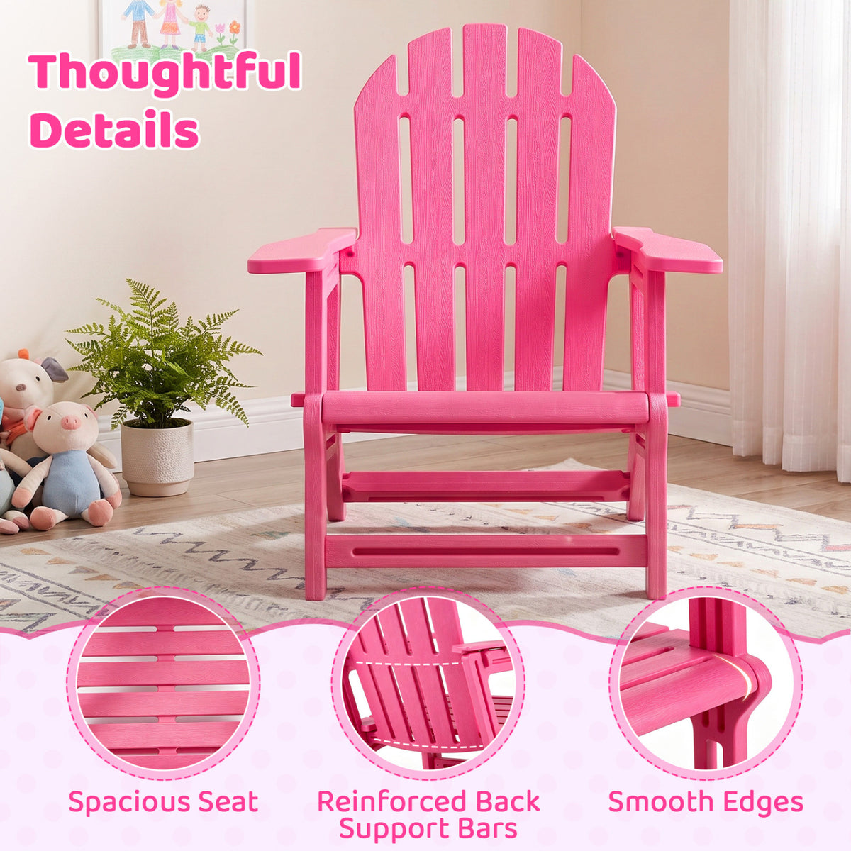 Kids Outdoor Patio Seating, Ergonomic Design, Pink