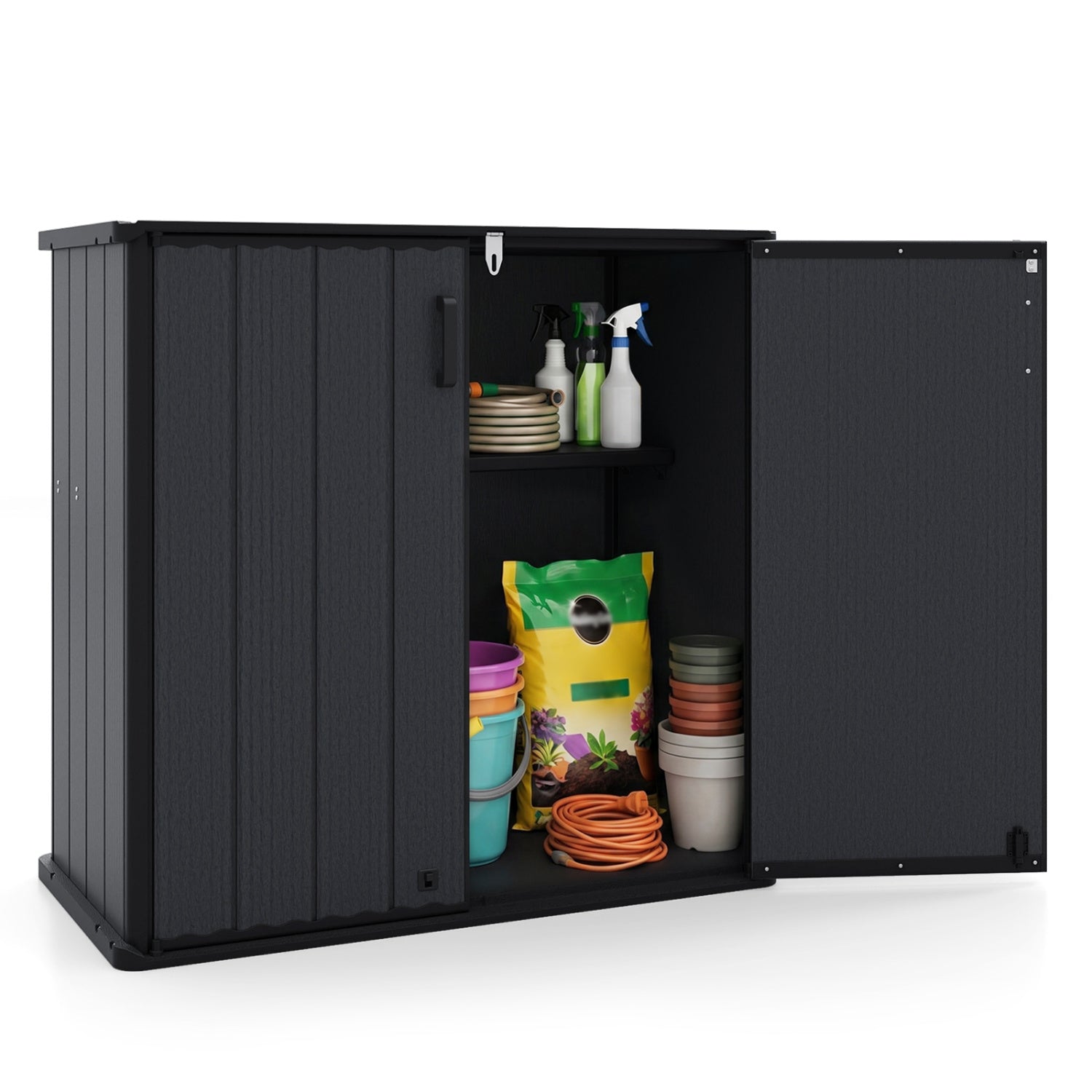 All-Weather Storage Box with Floor and Removable Shelf for Patio and Lawn, Black Sheds & Outdoor Storage at Gallery Canada