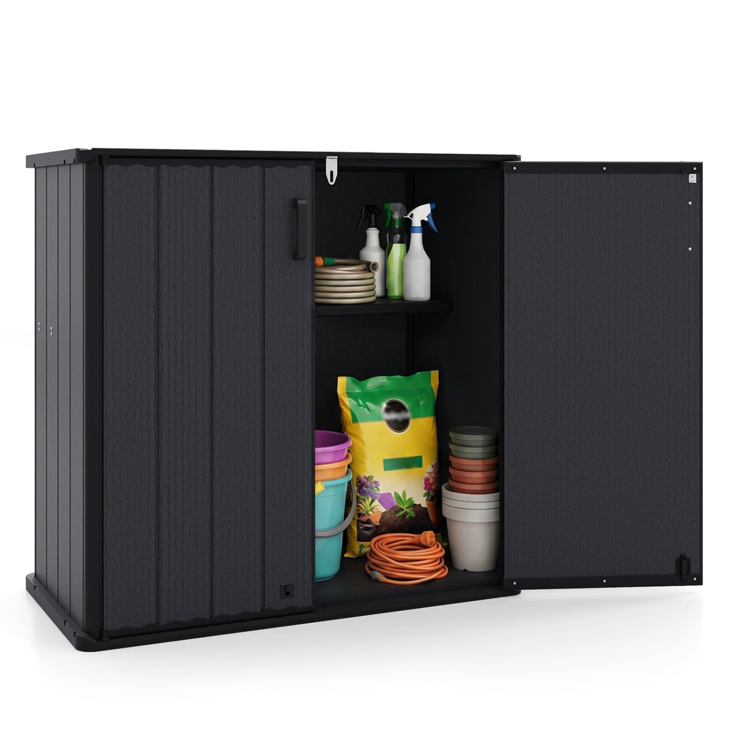 All-Weather Storage Box with Floor and Removable Shelf for Patio and Lawn, Black Sheds & Outdoor Storage at Gallery Canada