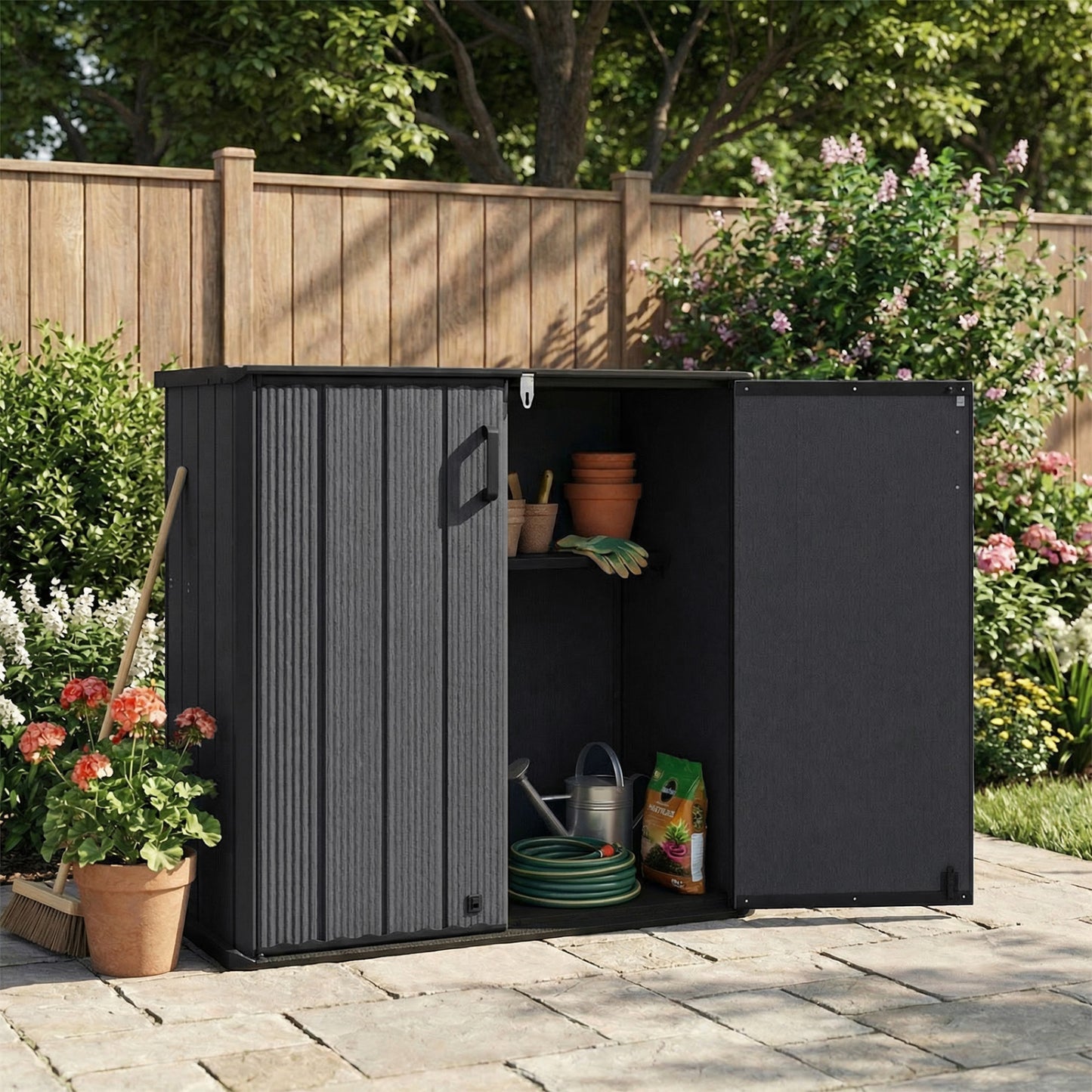 All-Weather Storage Box with Floor and Removable Shelf for Patio and Lawn, Black Sheds & Outdoor Storage at Gallery Canada