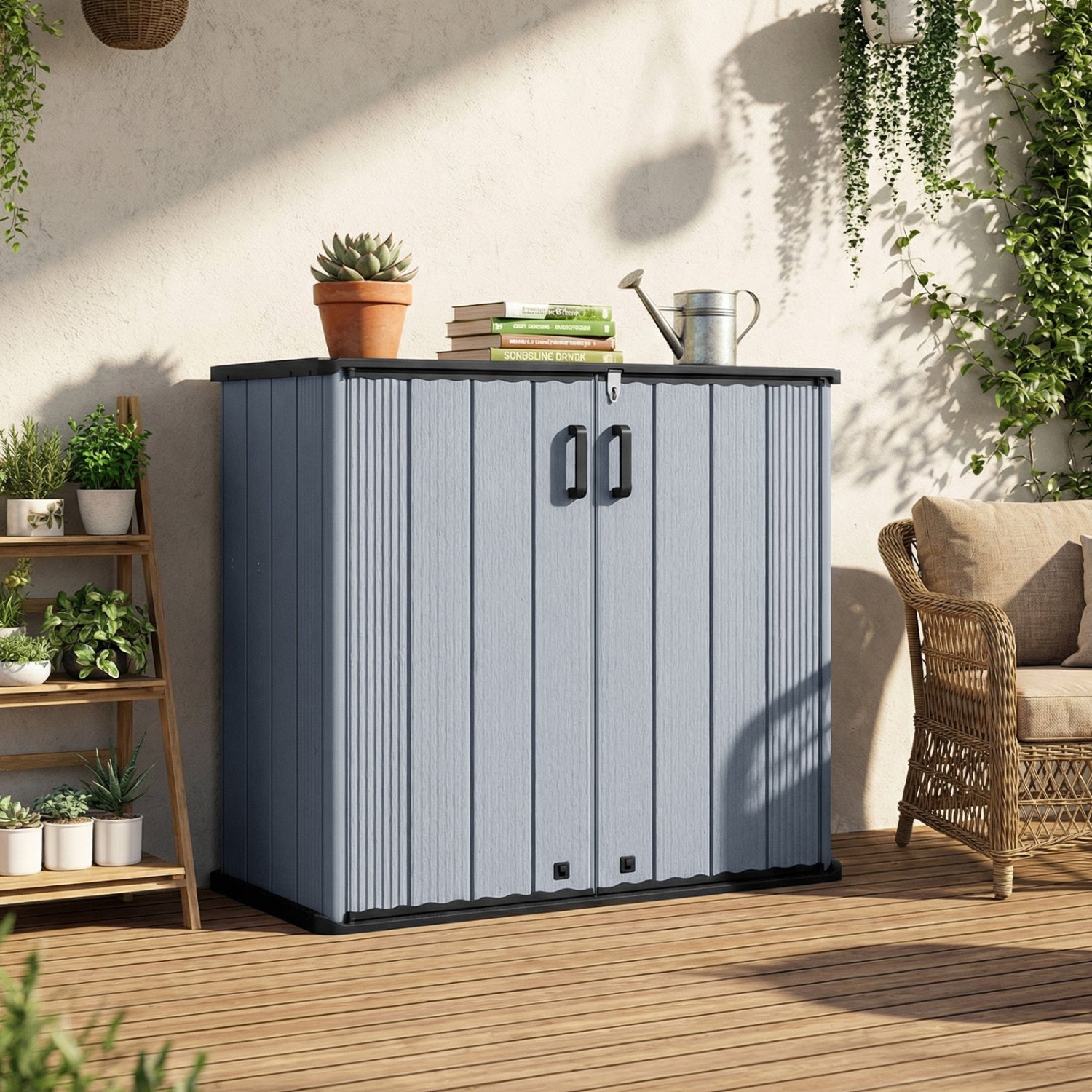 All-Weather Storage Box with Floor and Removable Shelf for Patio and Lawn, Gray Sheds & Outdoor Storage at Gallery Canada