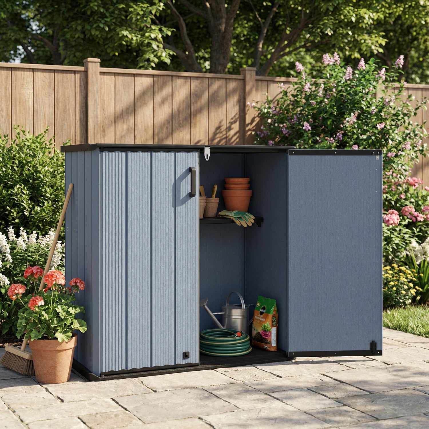 All-Weather Storage Box with Floor and Removable Shelf for Patio and Lawn, Gray Sheds & Outdoor Storage at Gallery Canada