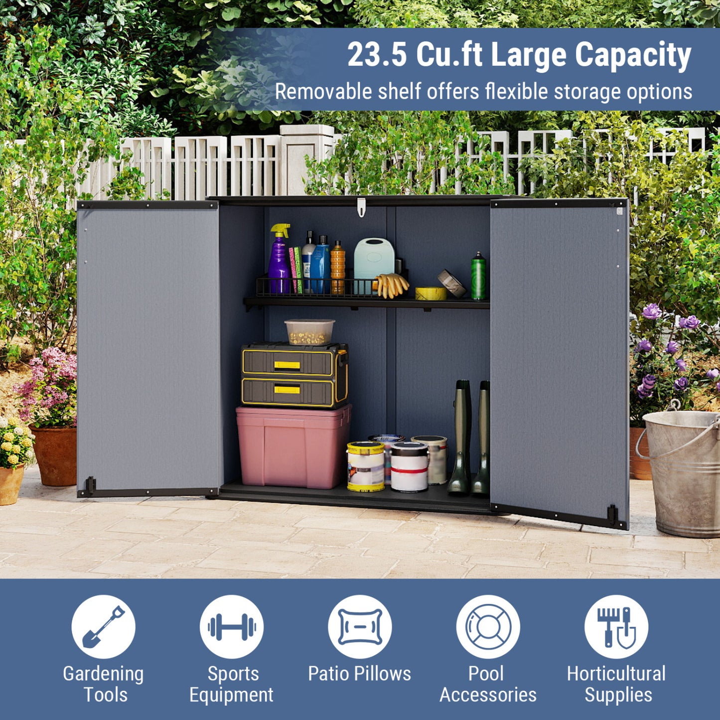 All-Weather Storage Box with Floor and Removable Shelf for Patio and Lawn, Gray Sheds & Outdoor Storage at Gallery Canada