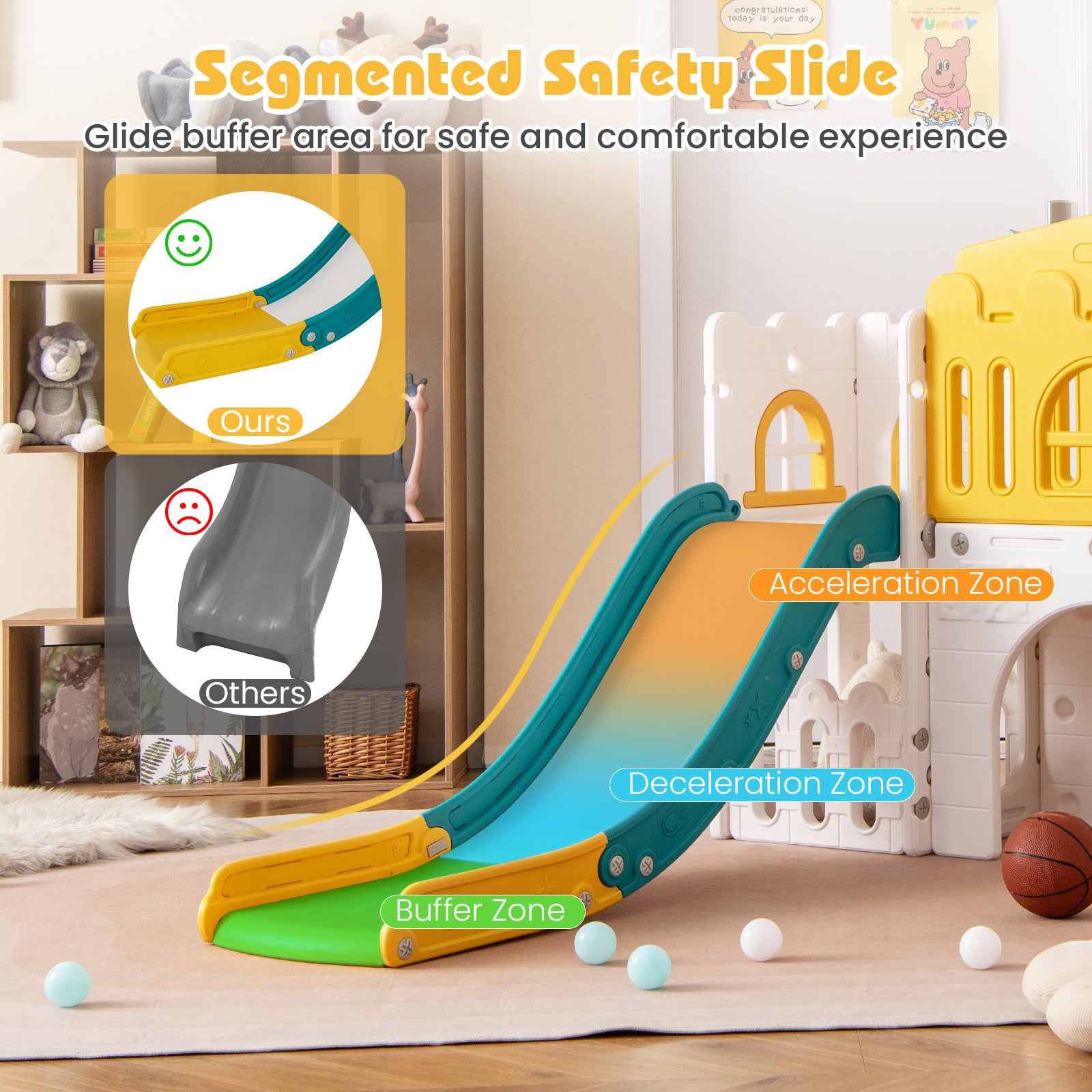 All-in-1 Toddler Slide Playset Playground with Tunnel and Ladder and Basketball, Yellow Climbers & Slides at Gallery Canada