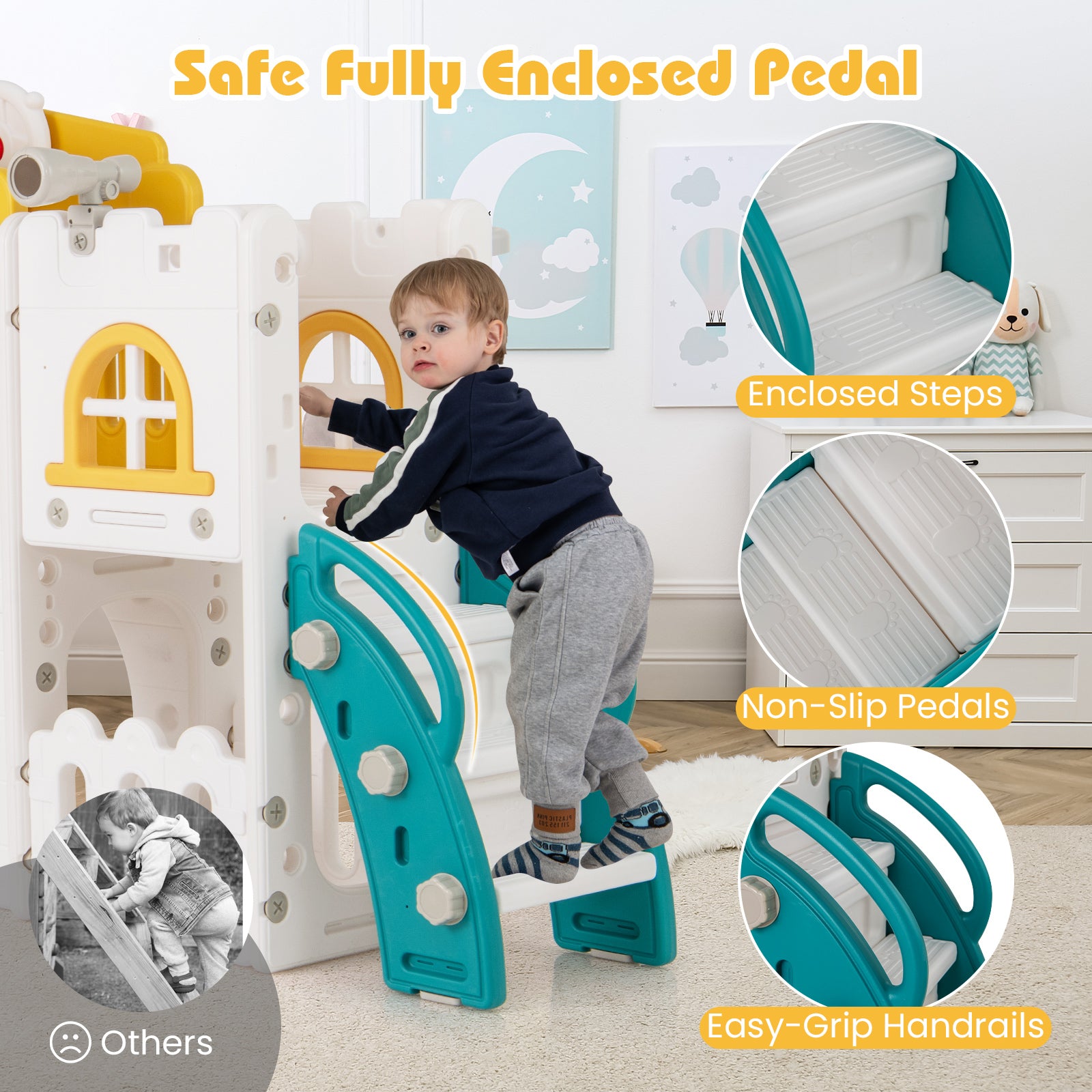 All-in-1 Toddler Slide Playset Playground with Tunnel and Ladder and Basketball, Yellow Climbers & Slides at Gallery Canada