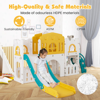 All-in-1 Toddler Slide Playset Playground with Tunnel and Ladder and Basketball, Yellow Climbers & Slides at Gallery Canada