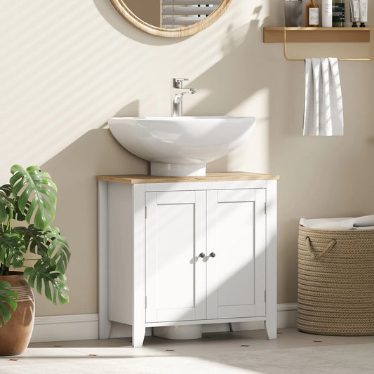 Bathroom Sink Vanity Unit, U-Shape Design, Adjustable Shelf, White Bathroom Cabinets White, Wood Grain Table Top at Gallery Canada