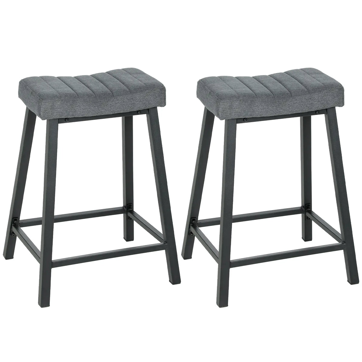 Set of 2 Velvet Bar Stools, Curved Seat with Footrest, Grey Bar Stools Grey, Black at Gallery Canada