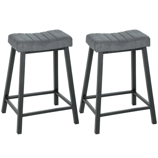 Set of 2 Velvet Bar Stools, Curved Seat with Footrest, Grey Bar Stools Grey, Black at Gallery Canada