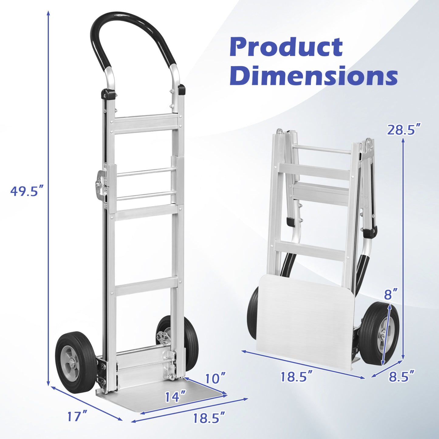 Aluminum Dolly Cart, 2 Rubber Wheels, Ergonomic Handle, Silver Garages at Gallery Canada