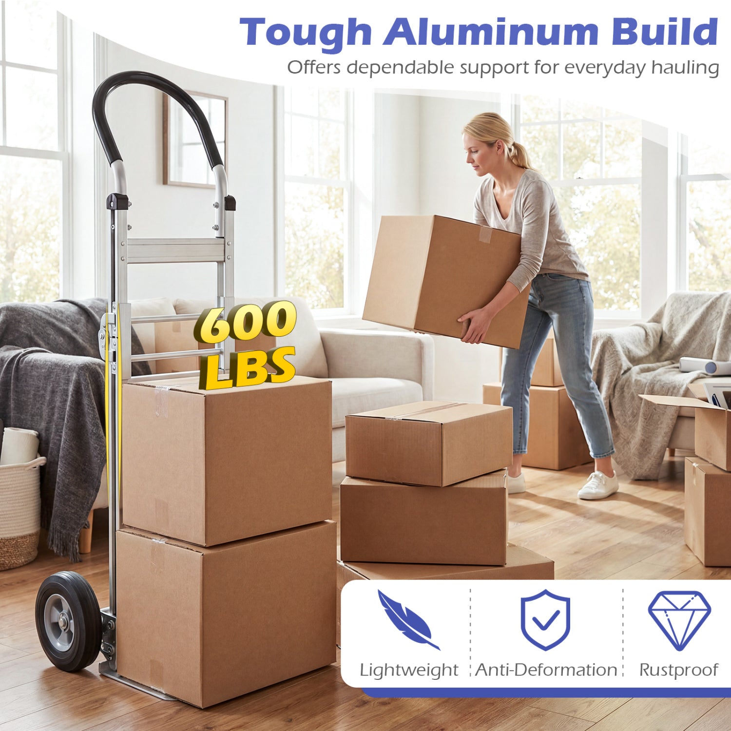 Aluminum Dolly Cart, 2 Rubber Wheels, Ergonomic Handle, Silver Garages at Gallery Canada