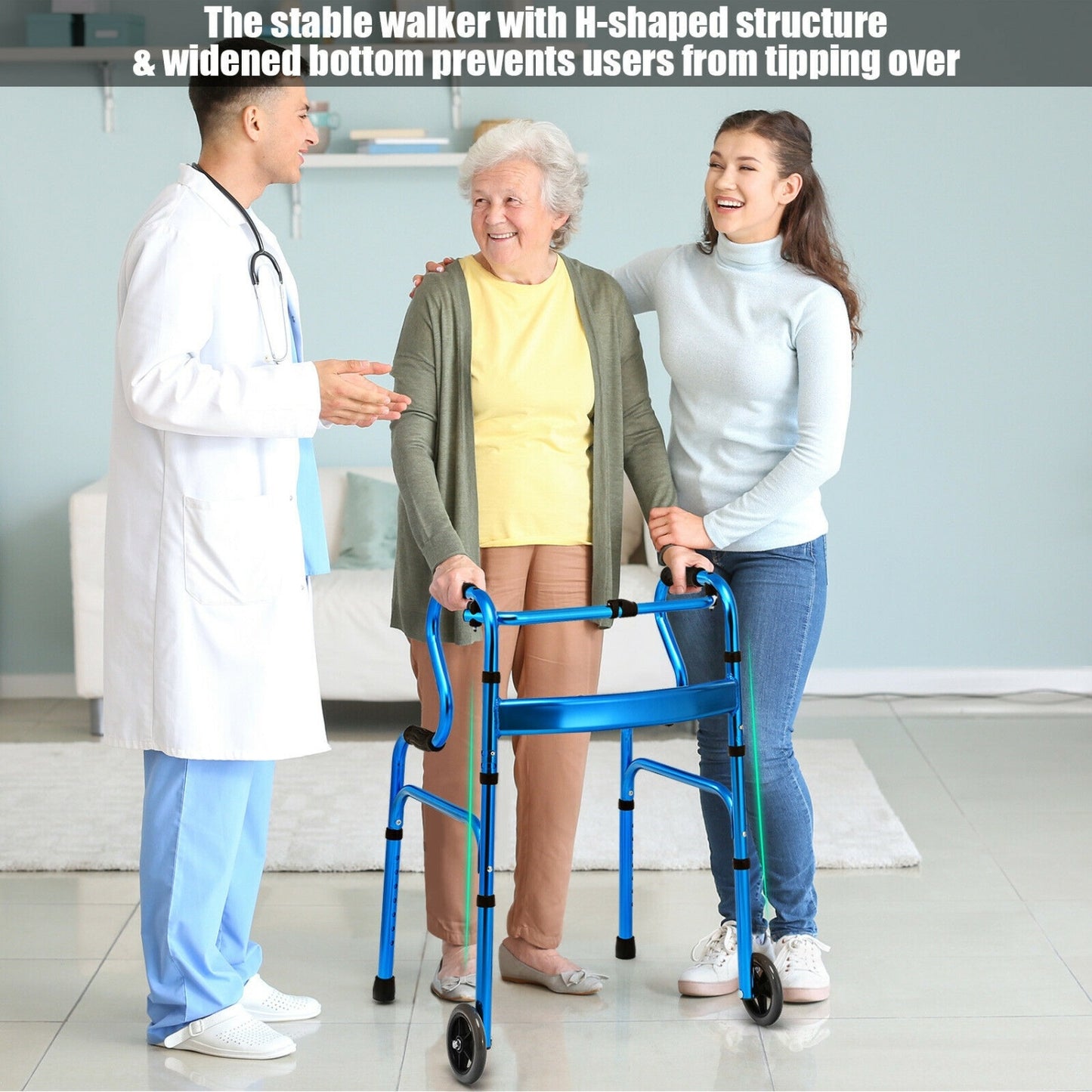 Heavy-Duty Aluminum Folding Walker With Wheels, Blue Walkers & Rollators at Gallery Canada