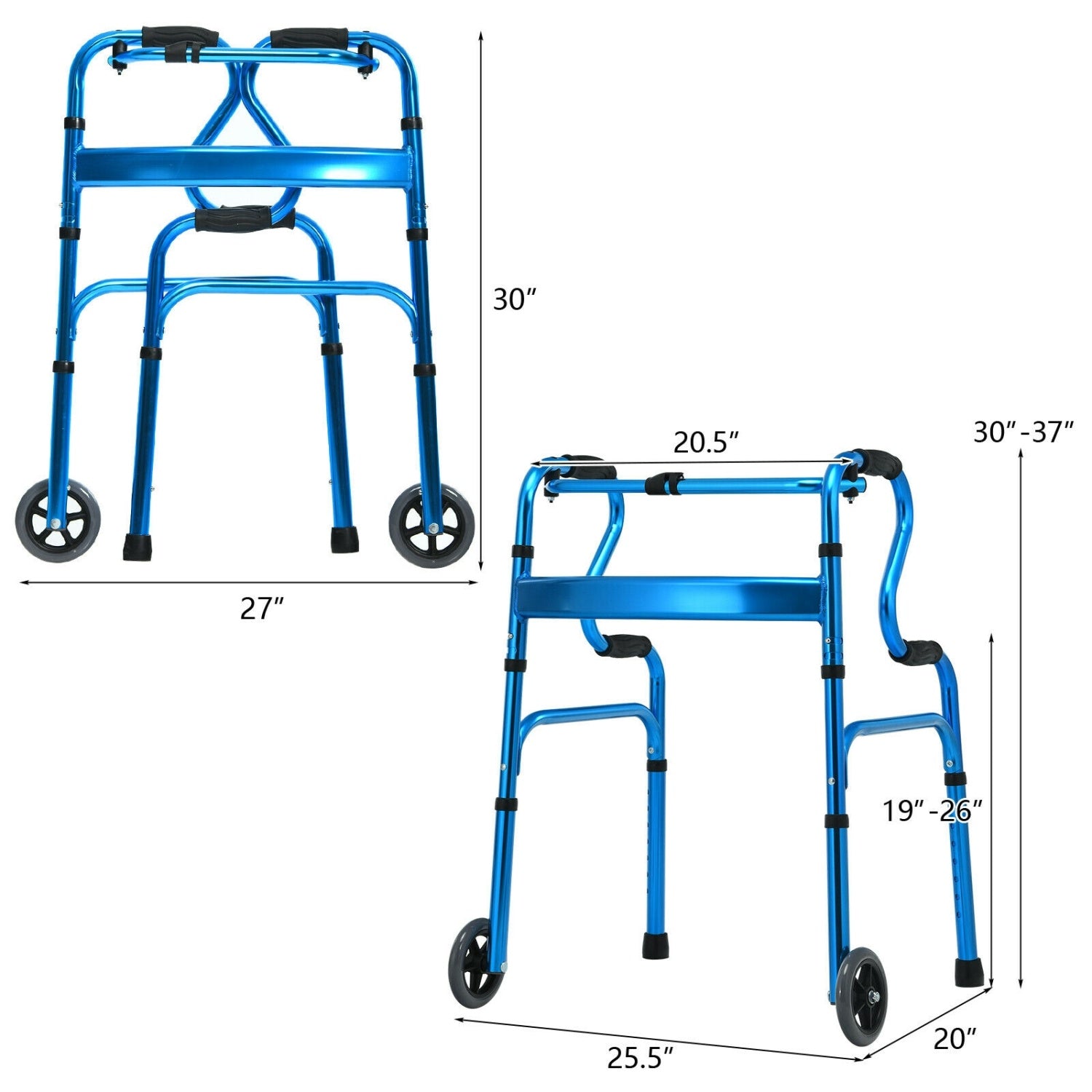 Heavy-Duty Aluminum Folding Walker With Wheels, Blue Walkers & Rollators at Gallery Canada