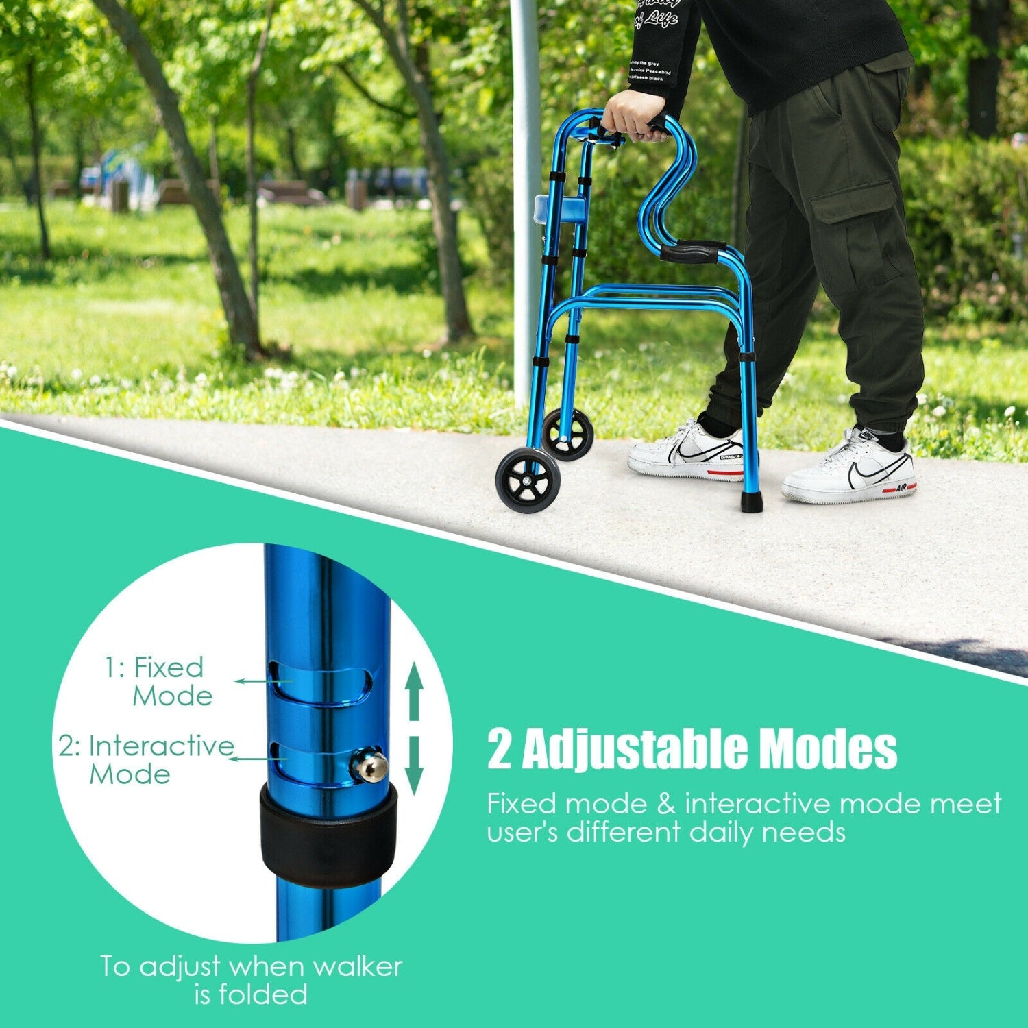 Heavy-Duty Aluminum Folding Walker With Wheels, Blue Walkers & Rollators at Gallery Canada