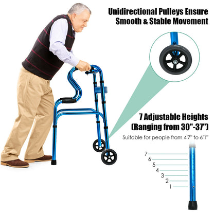 Heavy-Duty Aluminum Folding Walker With Wheels, Blue Walkers & Rollators at Gallery Canada