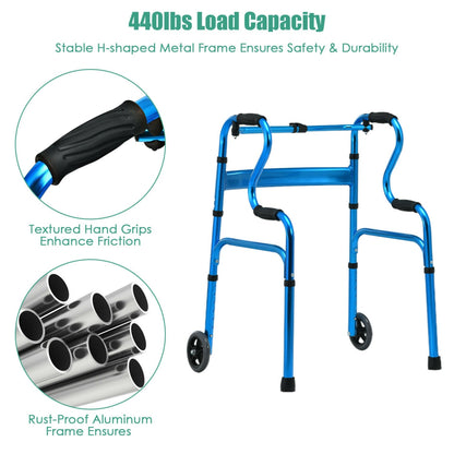 Heavy-Duty Aluminum Folding Walker With Wheels, Blue Walkers & Rollators at Gallery Canada