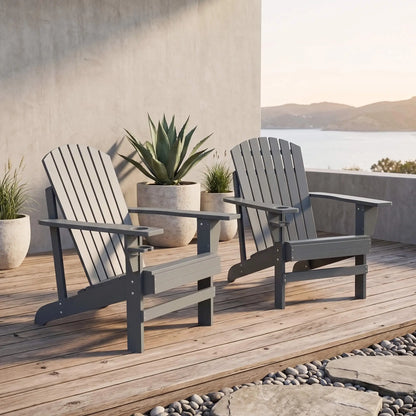 Classic Adirondack Chair, Garden Deck Chair with Cup Holder, Dark Grey Patio Chairs at Gallery Canada