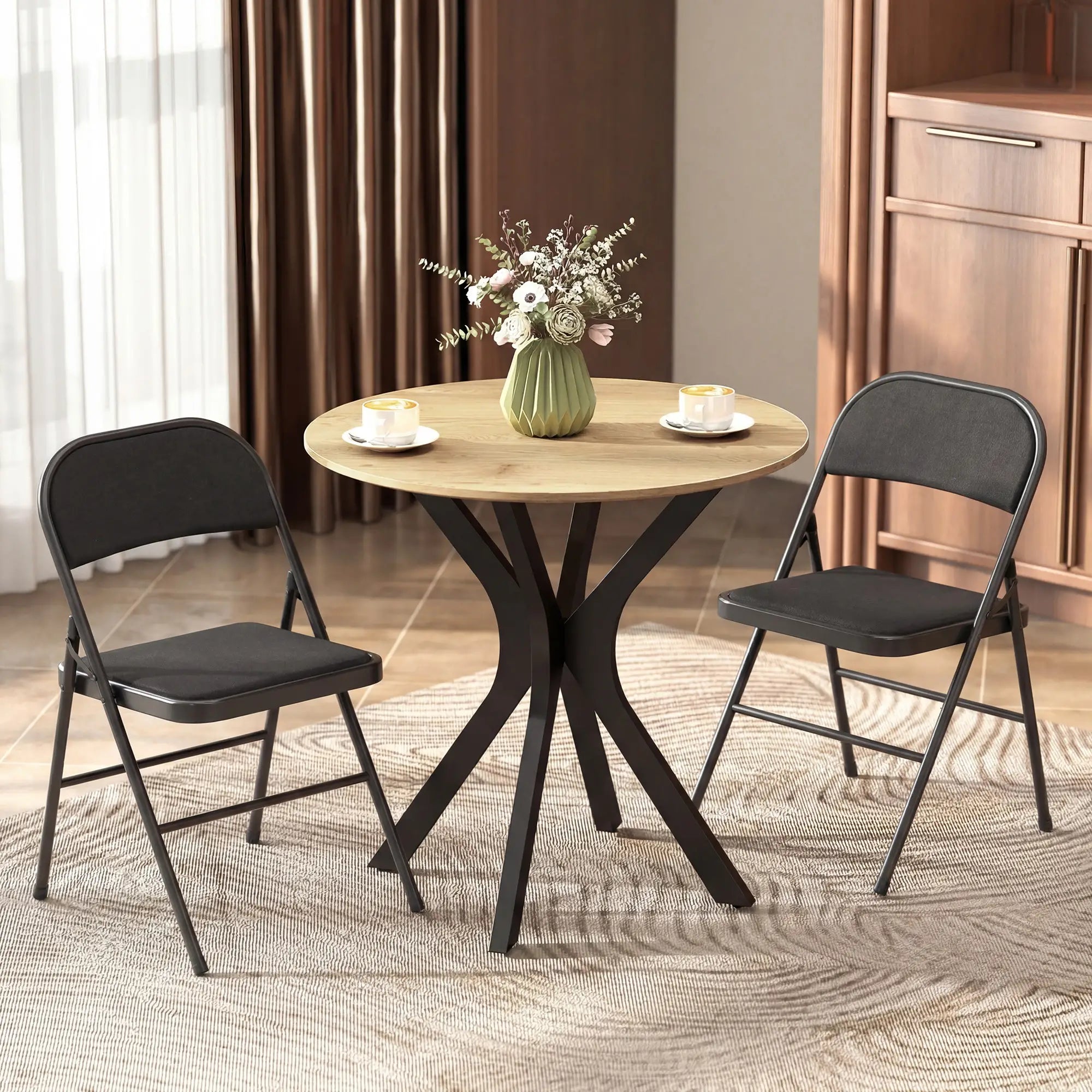 Metal Foldable Chairs, Set of 2, Linen Fabric Padded, Black Patio Chairs at Gallery Canada