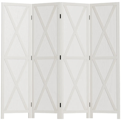 4-Panel Farmhouse Room Divider, Foldable Wooden Frame 5.6FT, White Room Dividers White at Gallery Canada
