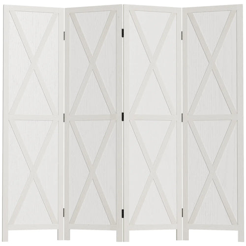 4-Panel Farmhouse Room Divider, Foldable Wooden Frame 5.6FT, White