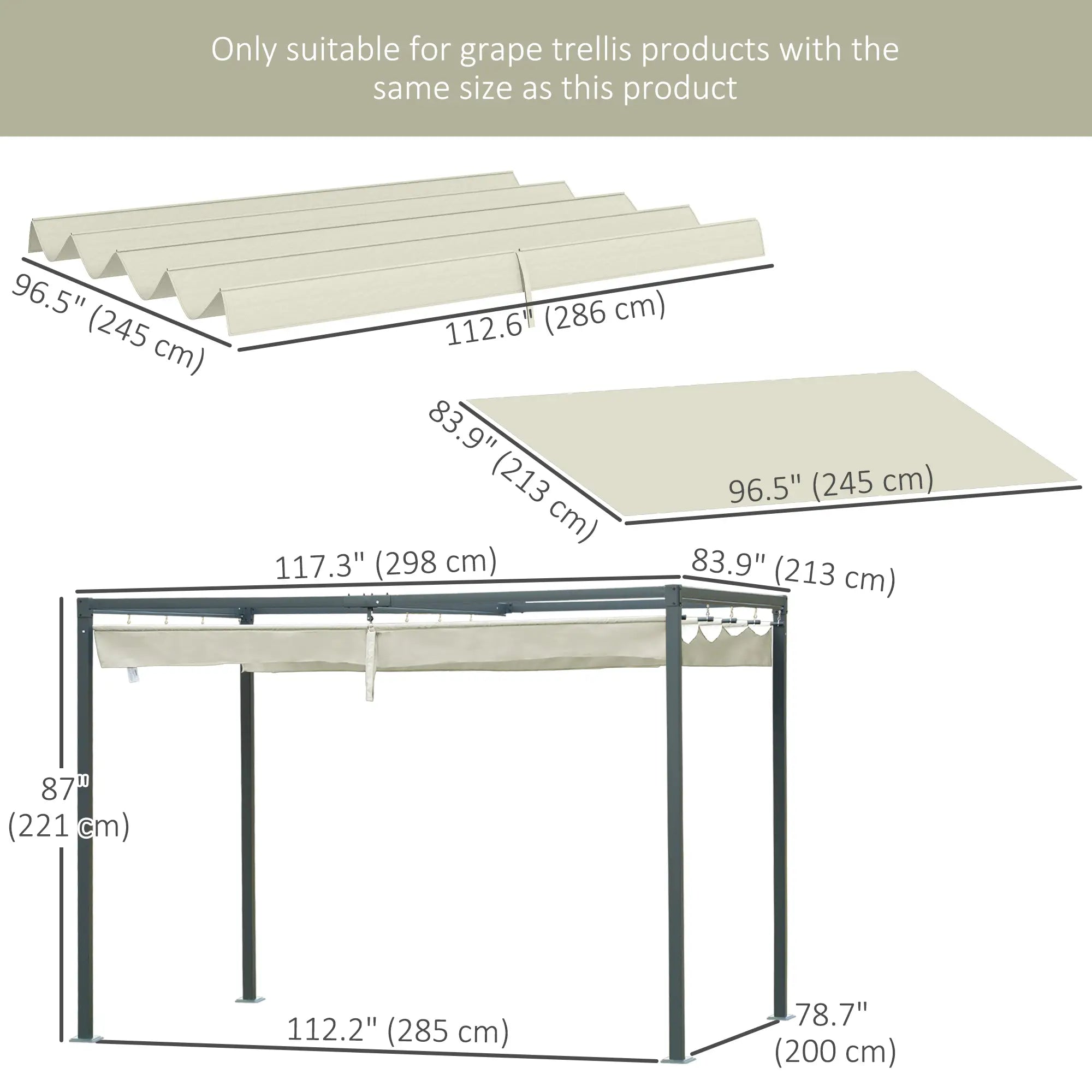Retractable Pergola Canopy, 10' x 7' Sun Shade, UV30+, Cream White Gazebo Canopy Replacement at Gallery Canada