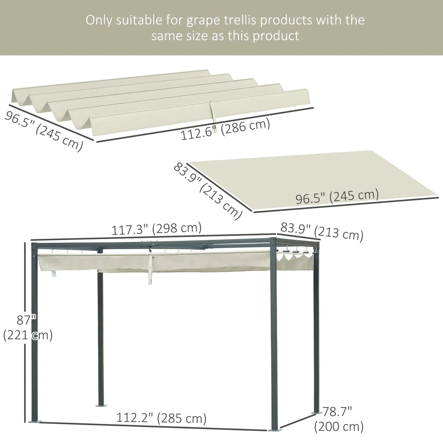 Retractable Pergola Canopy, 10' x 7' Sun Shade, UV30+, Cream White Gazebo Canopy Replacement at Gallery Canada