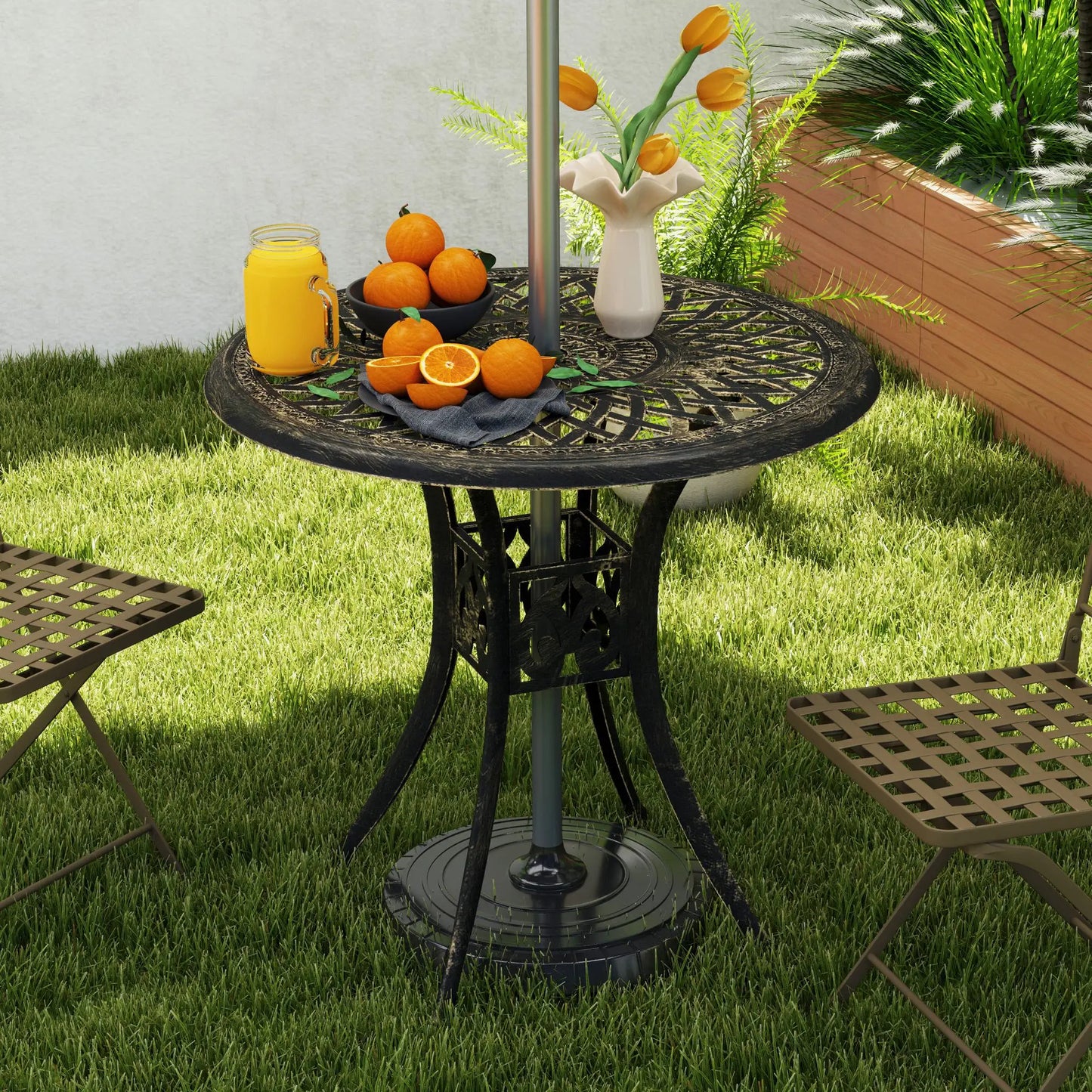 30-Inch Round Patio Dining Table, Cast Aluminum Outdoor Bistro Table, Brown Patio Dining Tables at Gallery Canada