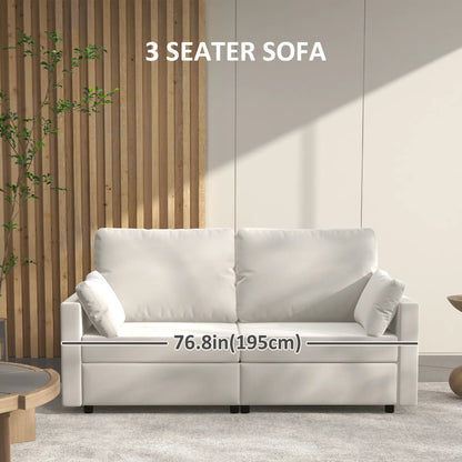 Modern 3 Seater Sofa, 77" Upholstered Couch, Cream White 3-Seater Sofas at Gallery Canada