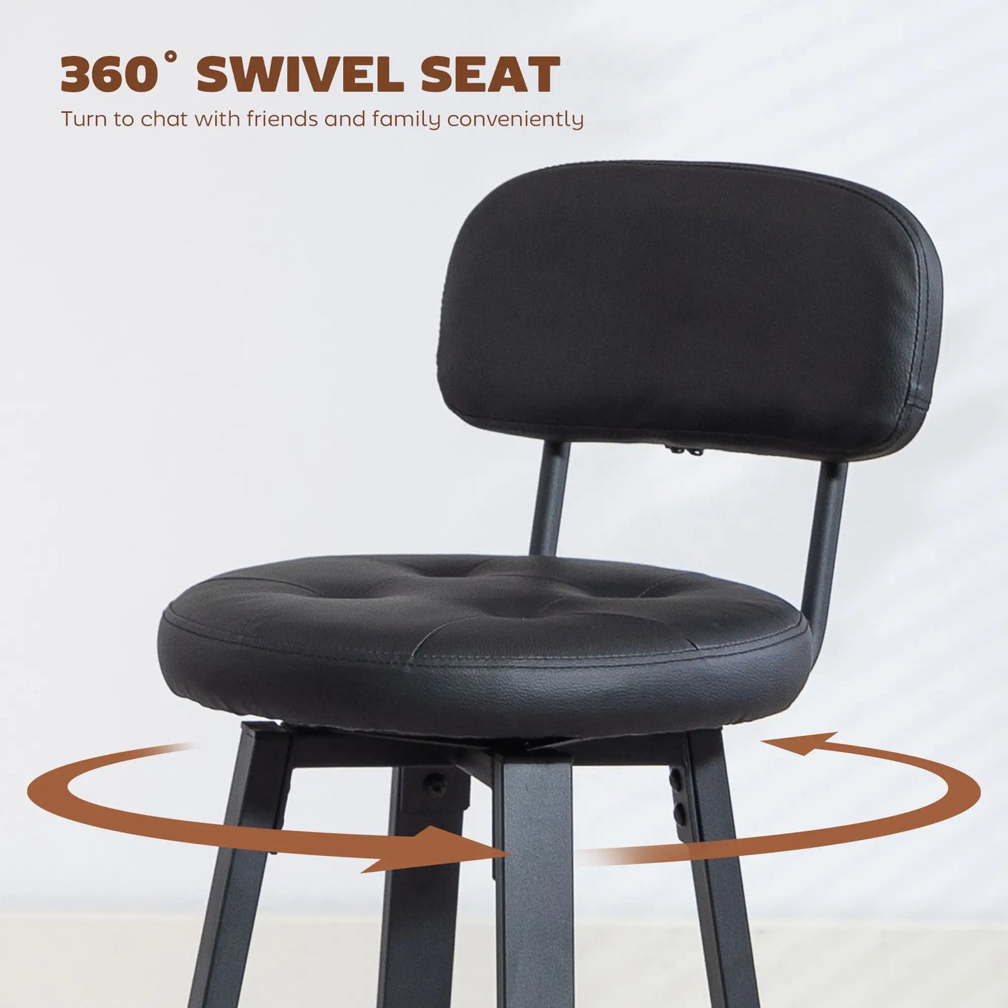 Upholstered Bar Stools Set Of 2, With Footrest And Backrest, Black Bar Stools at Gallery Canada