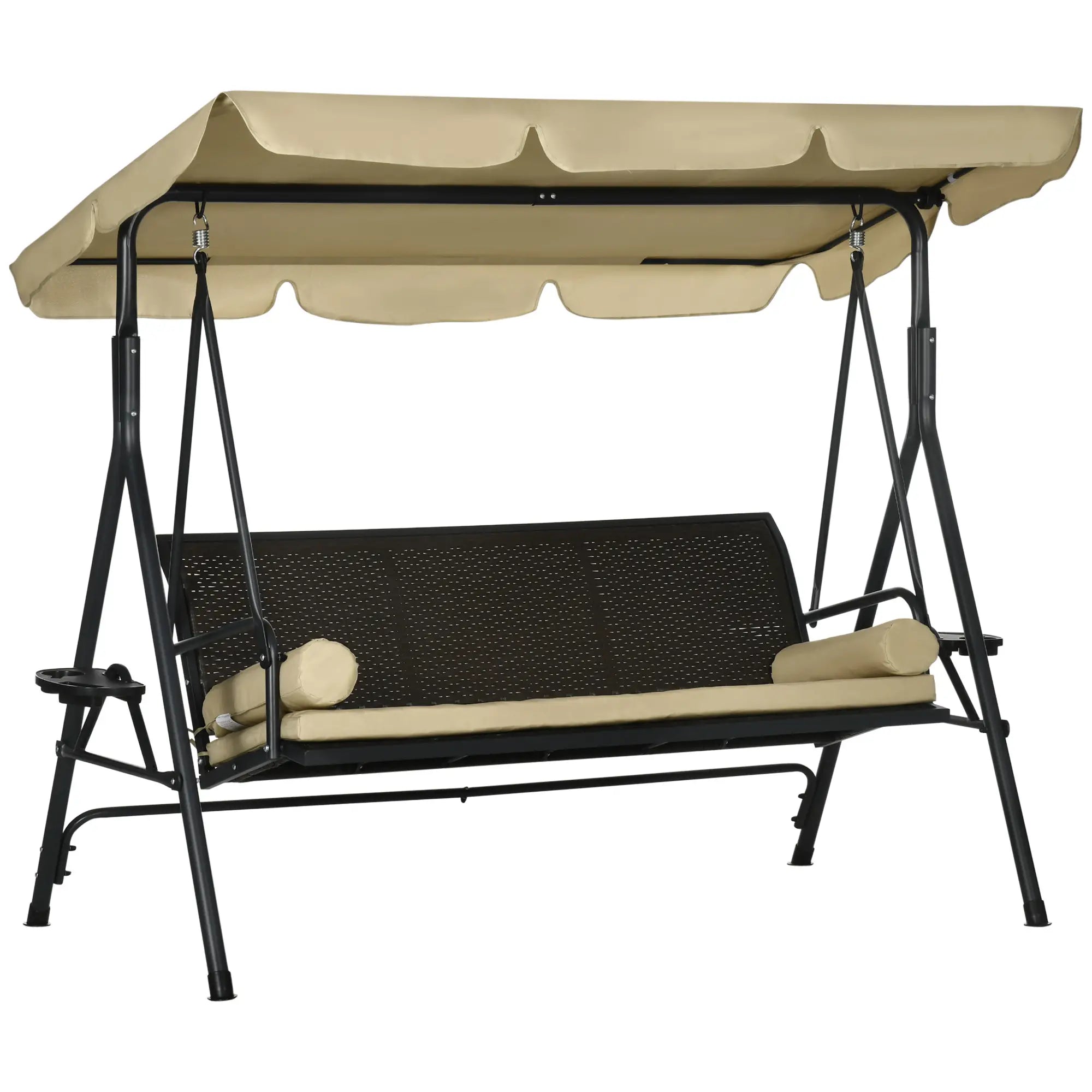 3-Seat Porch Swing with Canopy, Rattan Seat, Removable Cushion Patio Swings with Stand at Gallery Canada