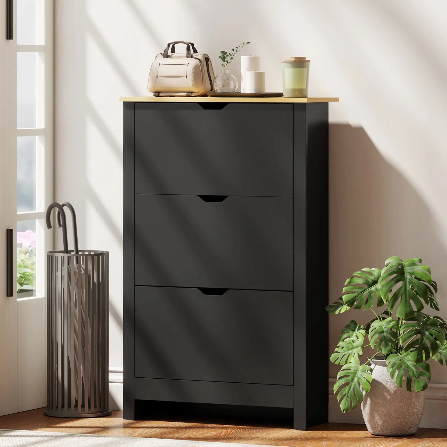 Shoe Storage Cabinet, 3 Flip Drawers, Adjustable Shelves, Black Shoe Storage Cabinets & Racks at Gallery Canada