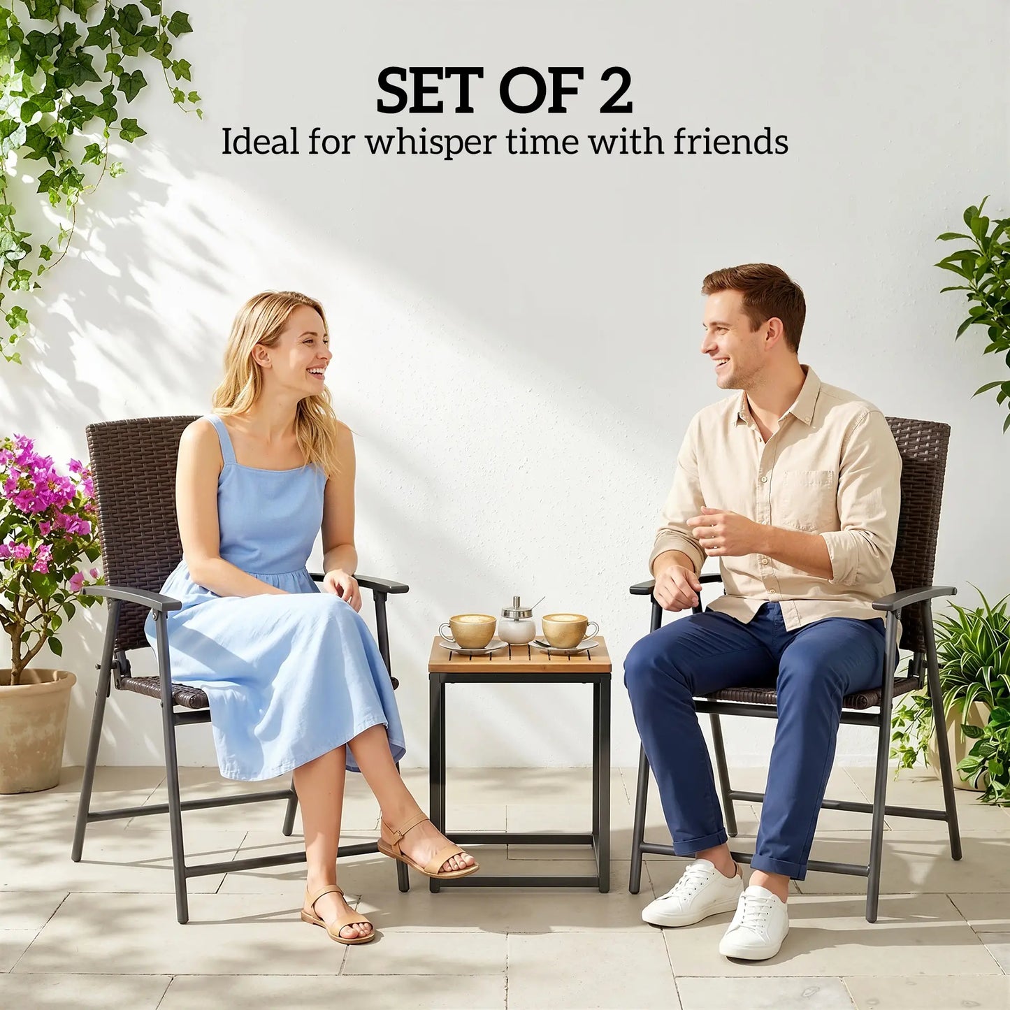 Wicker Dining Chair Set of 2, Foldable Rattan, Steel Frame, Brown Patio Chairs at Gallery Canada