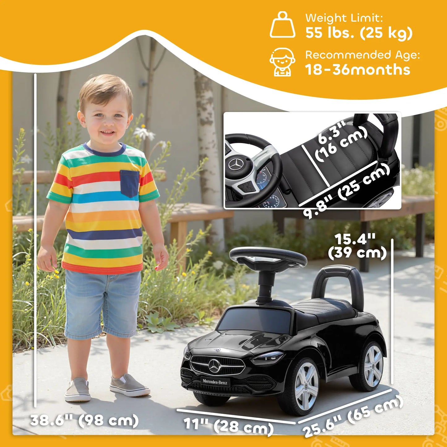 Mercedes-Benz C-Class Kids Ride On Car, 18-36 M, Black