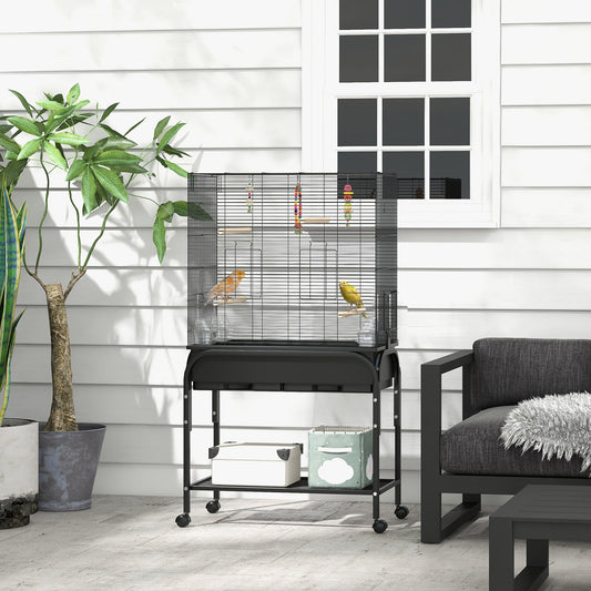 51" Bird Cage for Budgies Canaries Finches Lovebirds Parakeets with Rolling Stand, Toys, Black - Gallery Canada