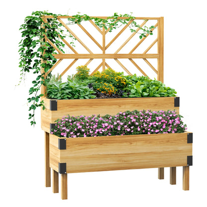 Raised Garden Bed With Trellis, 2 Tier Wooden Elevated Planter Box Elevated Garden Beds at Gallery Canada