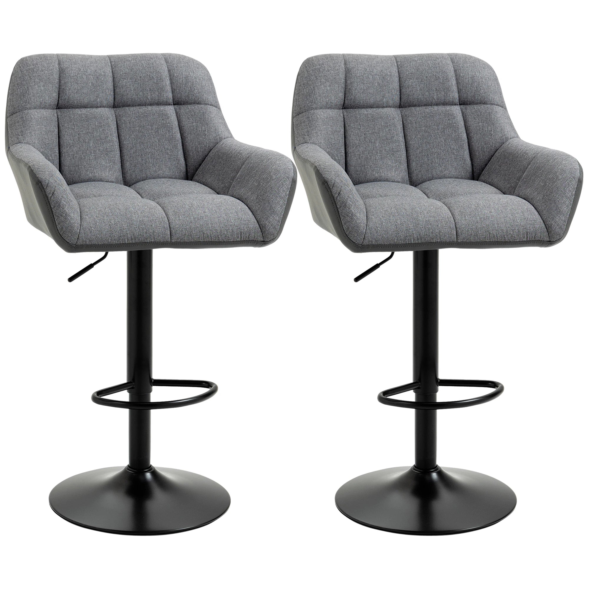 Swivel Barstools Set of 2, Adjustable Height, PU Leather, Grey Bar Stools Grey, Black at Gallery Canada