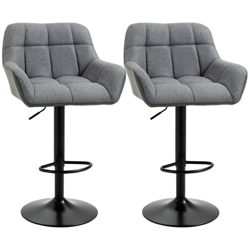 Swivel Barstools Set of 2, Adjustable Height, PU Leather, Grey