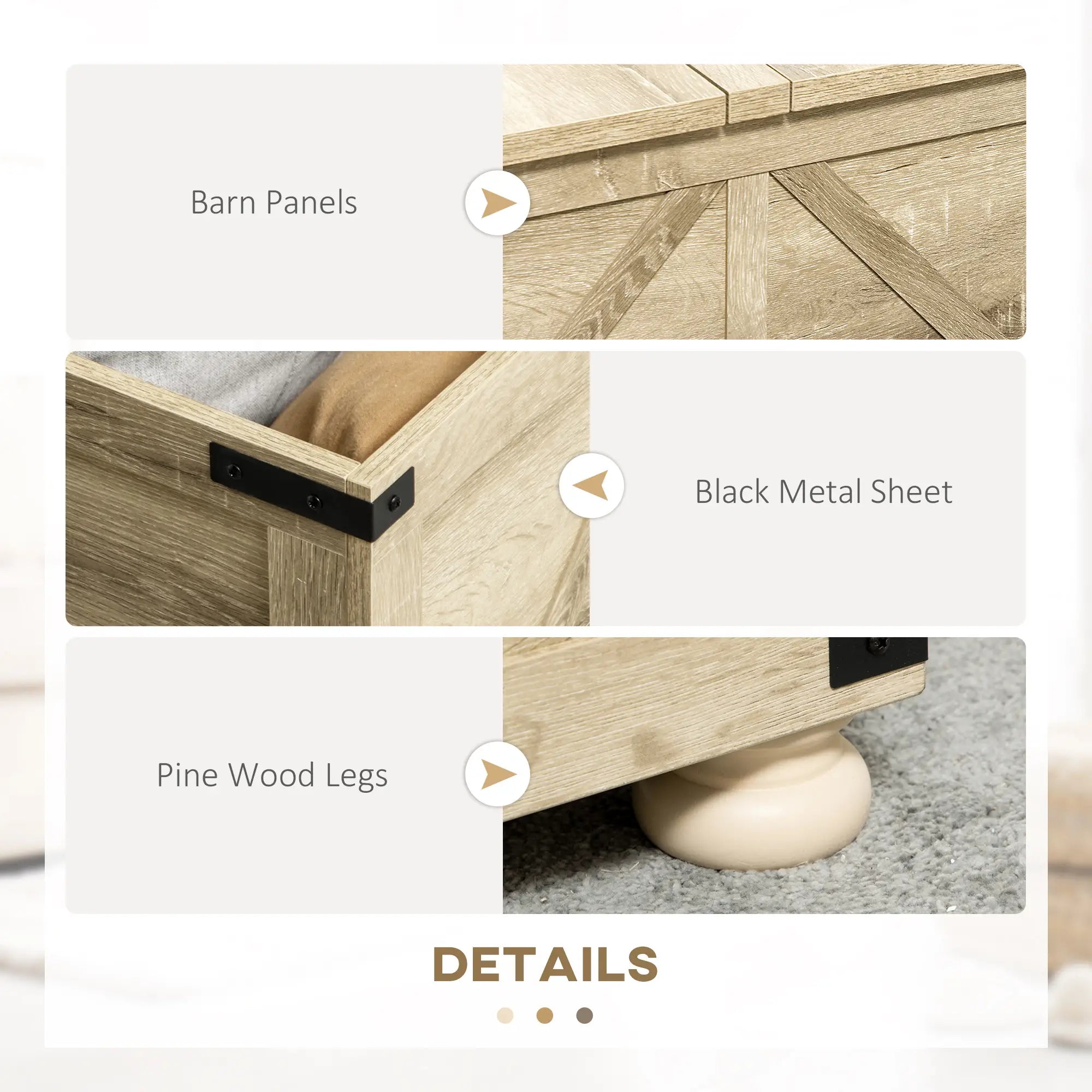 Farmhouse Coffee Table, Square Flip-Top Lid, Hidden Storage, Oak Coffee Tables at Gallery Canada