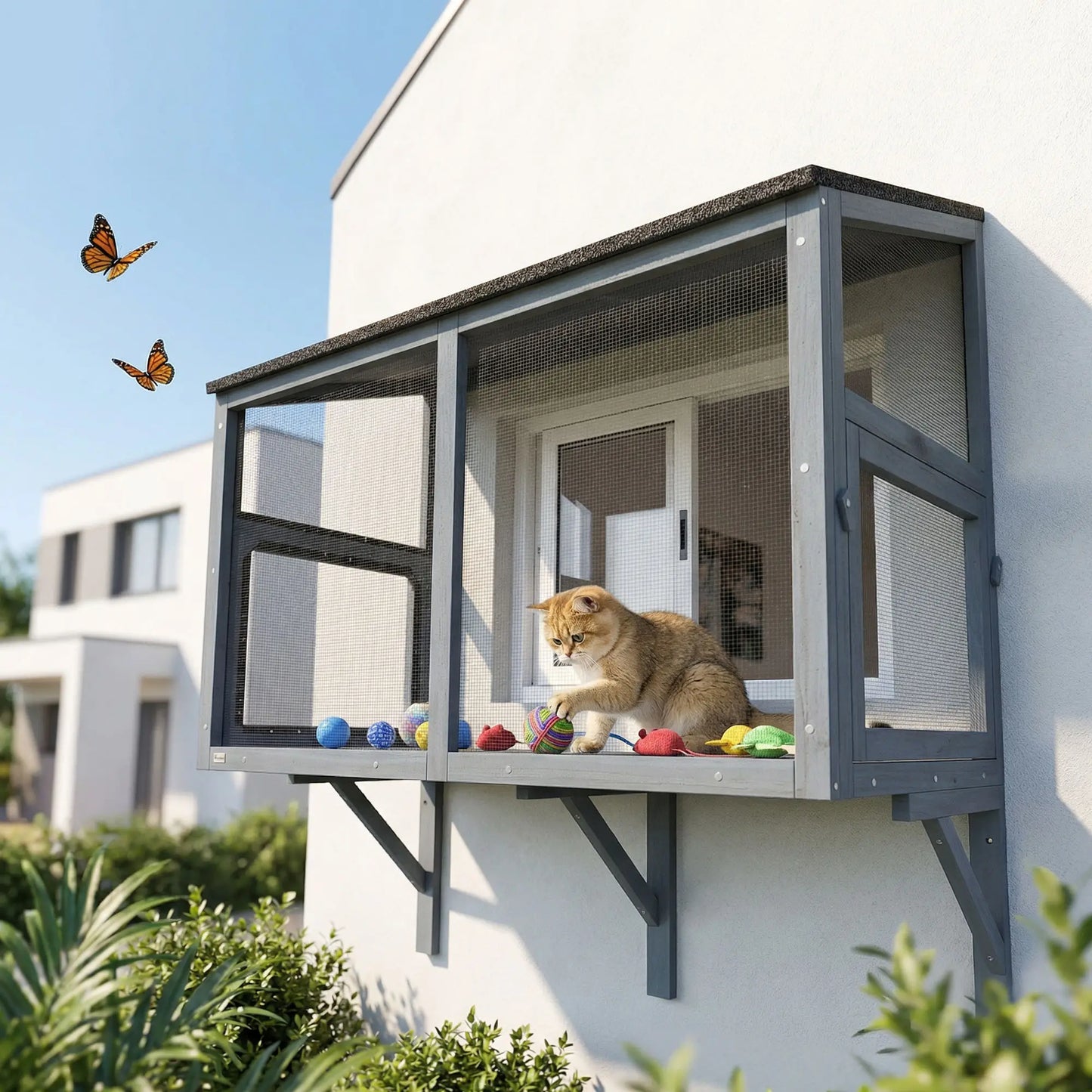Outdoor Cat Enclosure, Expandable Wooden Cat House, 39.4"L Outdoor Cat Enclosures at Gallery Canada