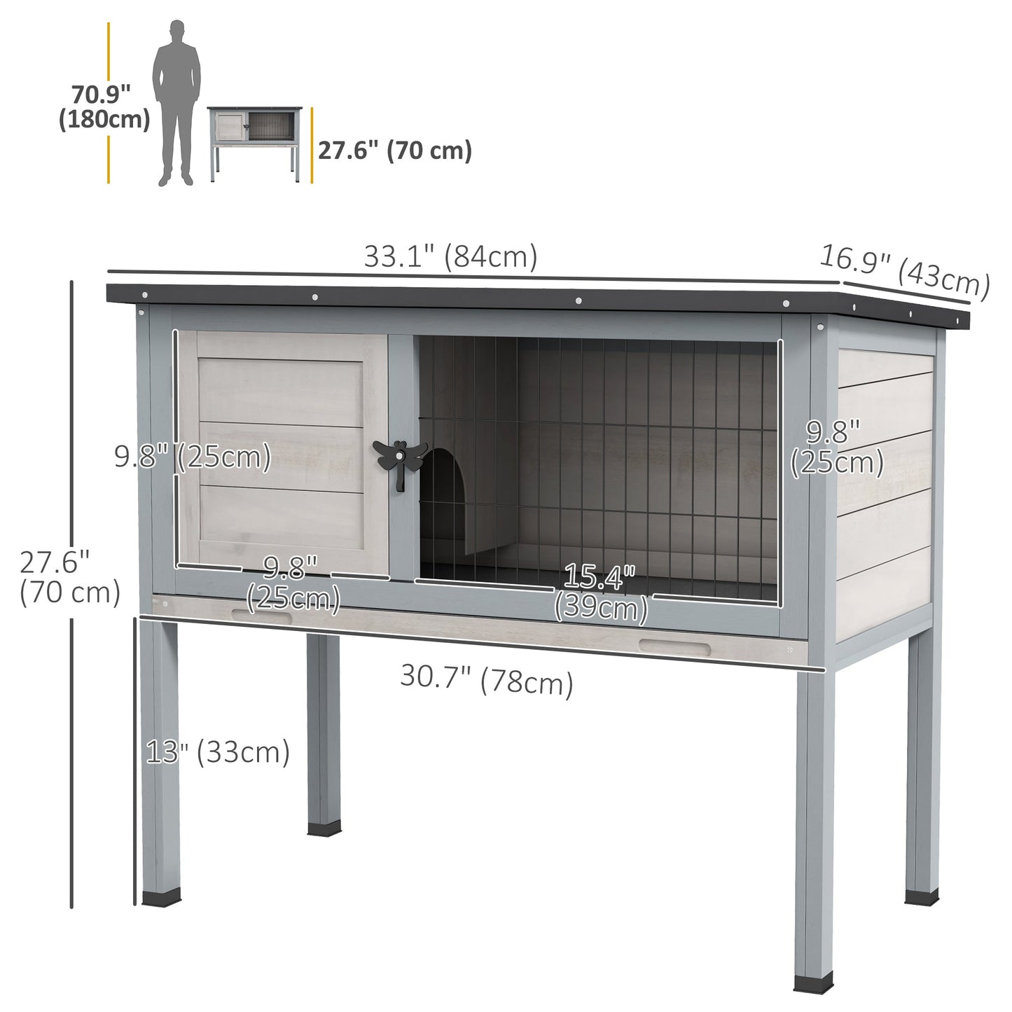 Wooden Rabbit Hutch with Openable Asphalt Roof, Tray, Grey at Gallery Canada