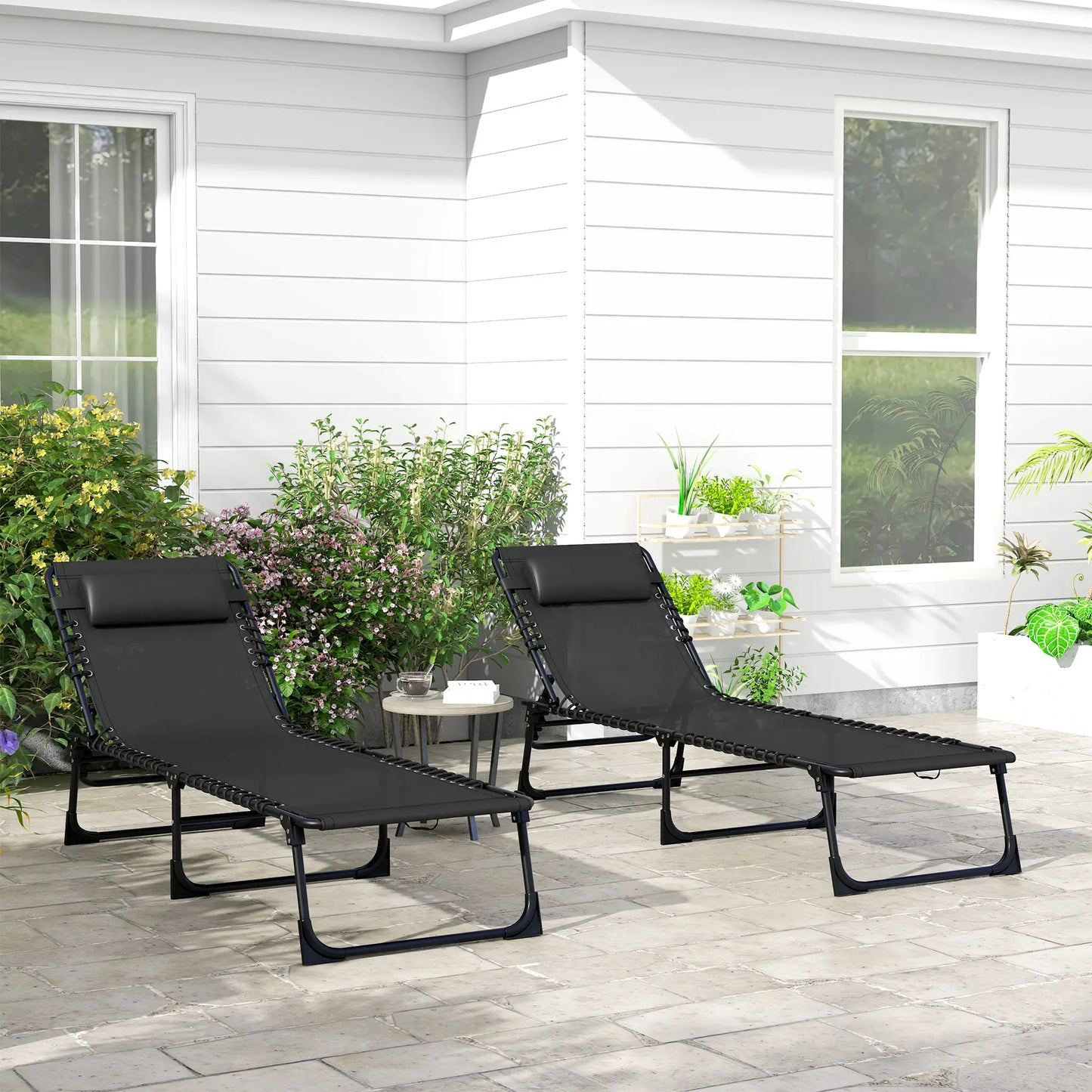Folding Lounge Chair, Adjustable Chaise With Headrest, Black Lounger Chairs at Gallery Canada