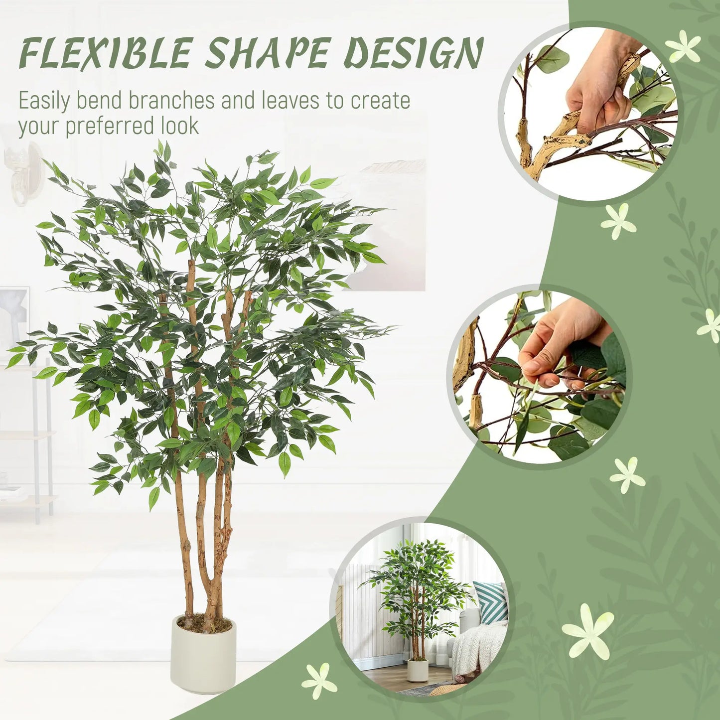 5FT Artificial Banyan Tree Set Of 2, Fake Potted Tree With Solid Wood Trunk Artificial Trees at Gallery Canada