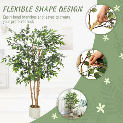 5FT Artificial Banyan Tree Set Of 2, Fake Potted Tree With Solid Wood Trunk Artificial Trees at Gallery Canada