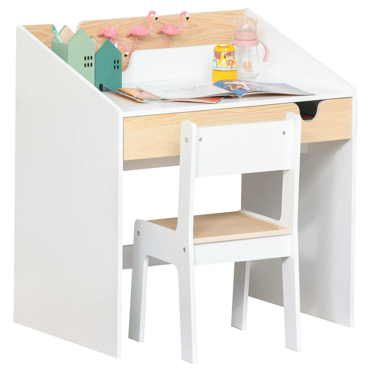 Kids Desk and Chair Set with Storage Drawer, for 6-10 Years Kids Desk Sets White at Gallery Canada
