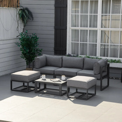 6 Piece Patio Furniture Set, Sectional Outdoor Daybed, Aluminum Frame, Grey