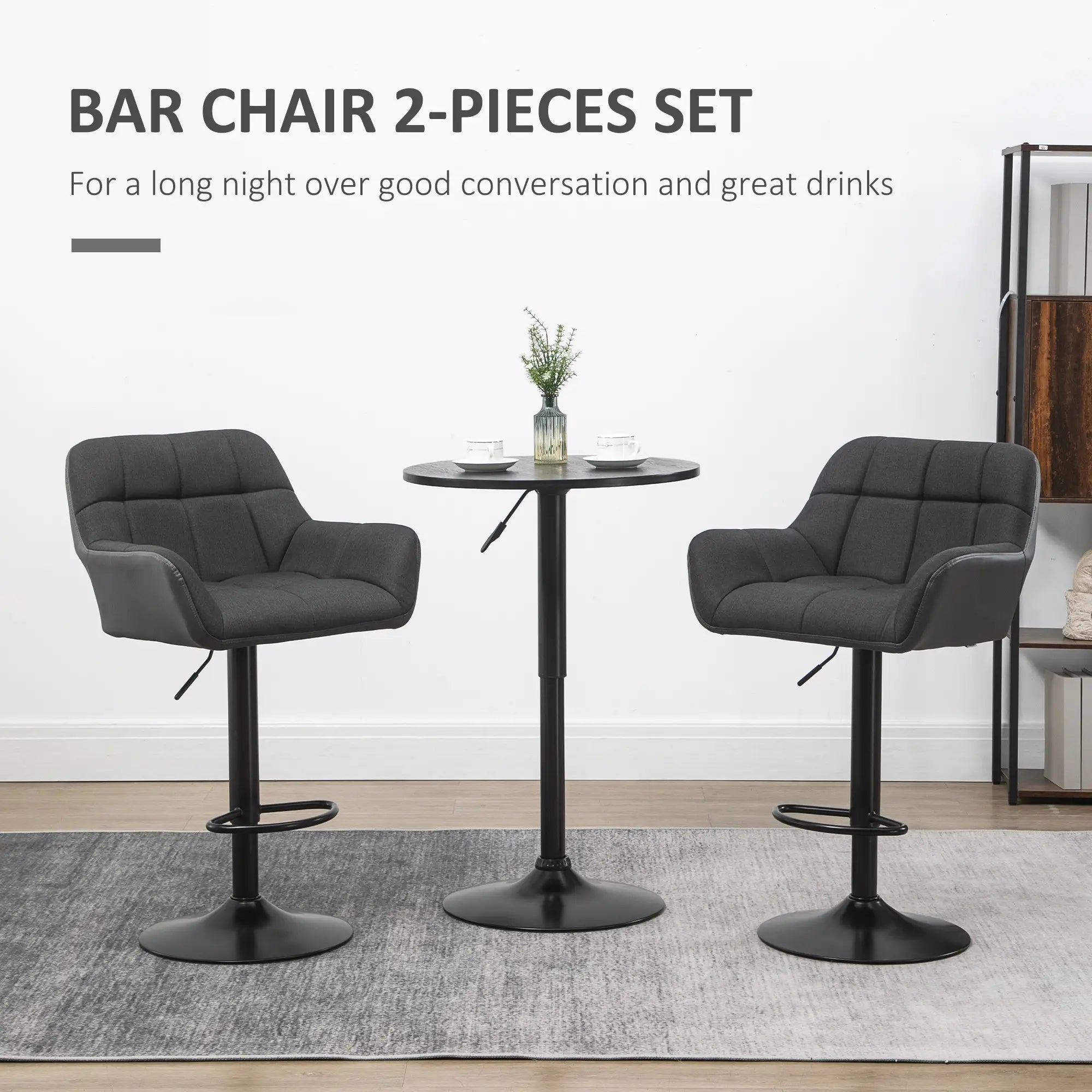 Swivel Barstools Set of 2, Adjustable with Footrest, PU Leather Back, Black, Grey Bar Stools at Gallery Canada