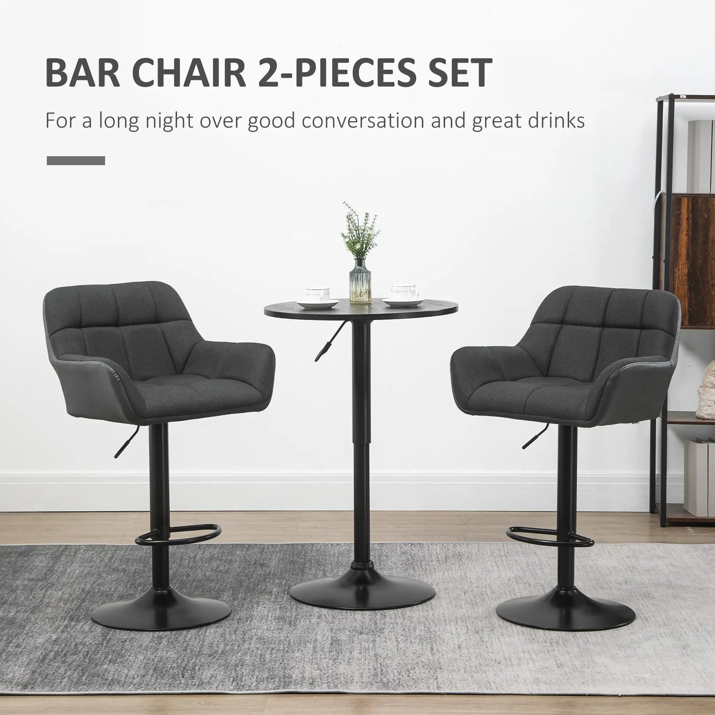 Swivel Barstools Set of 2, Adjustable with Footrest, PU Leather Back, Black, Grey Bar Stools at Gallery Canada