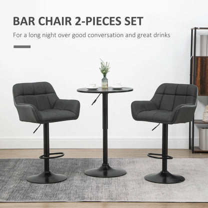Swivel Barstools Set of 2, Adjustable with Footrest, PU Leather Back, Black, Grey Bar Stools at Gallery Canada
